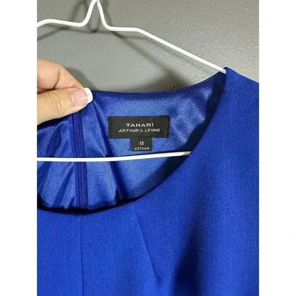 Tahari Arthur S. Levine Royal Blue Sleeveless Lined Polyester Dress Size 12 Belt - Picture 6 of 12